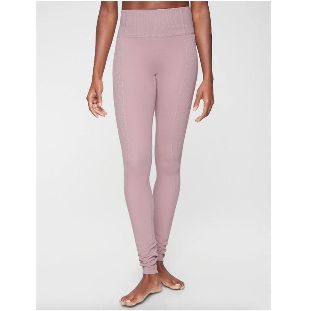 Athleta Barre Rib Powervita High Rise Tights in Mauve